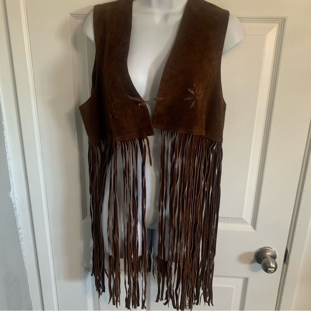 Vintage, leather 70’s fringe vest